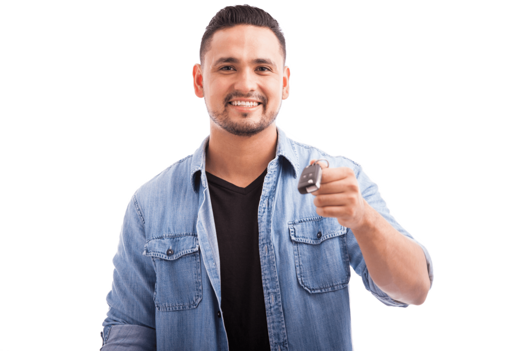 residential locksmith man smiling holding car keys