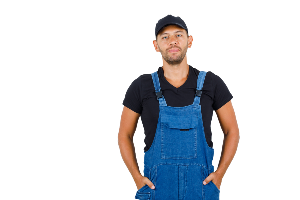 Lock repair for sticking or loose locks Bellerose NY young worker holding hands pockets uniform looking cheerful