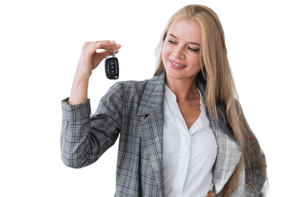 Transponder key programming Bellerose NY joyful women looking keys medium shot