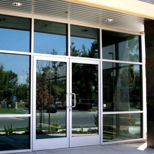 a glass office and door outside view