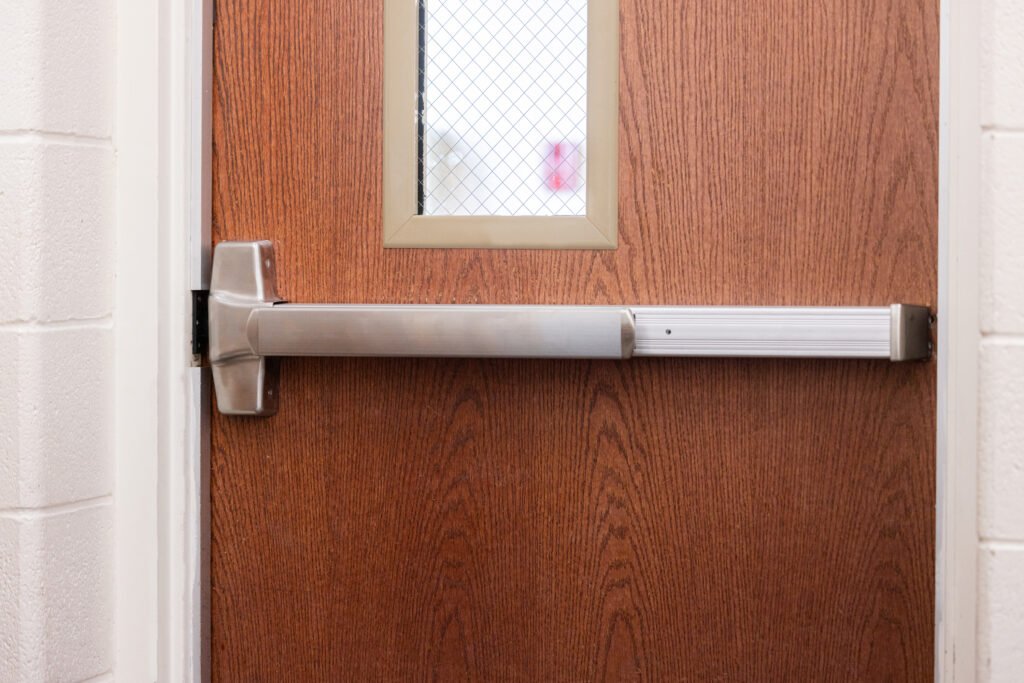 Panic Bar and Exit Device in a wooden door